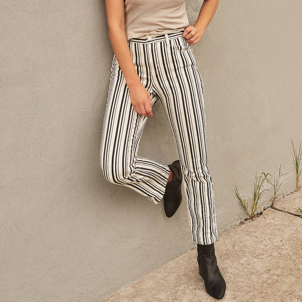 UO BDG High Rise Crop Flare Kick Striped Jeans